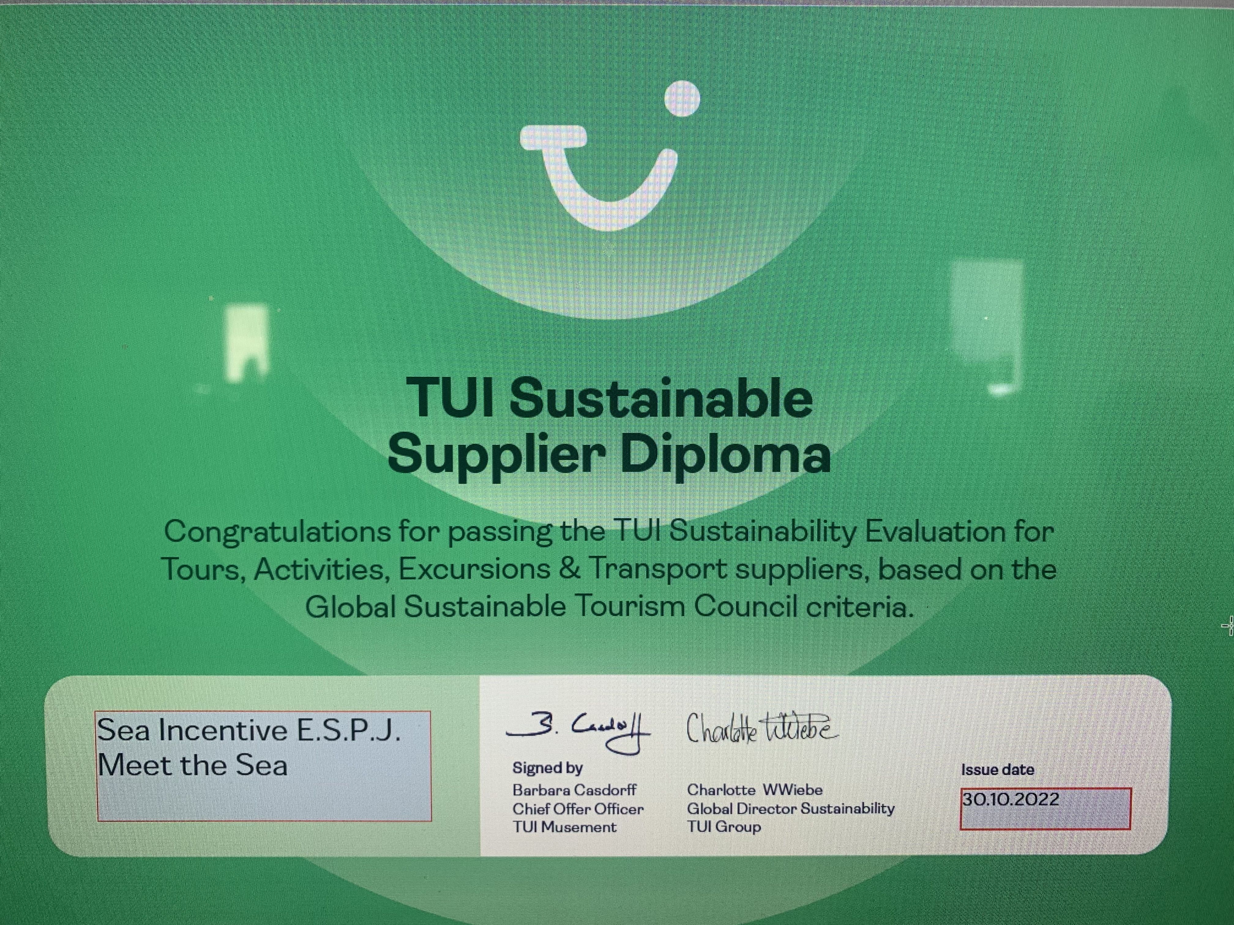 El diploma de sostenibilidad de TUI
